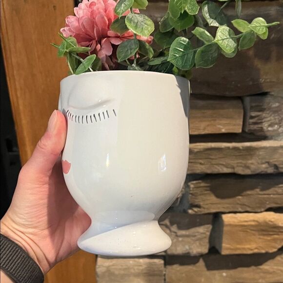 Face Planter with Pink Flower and Greenery - Picture 3 of 3